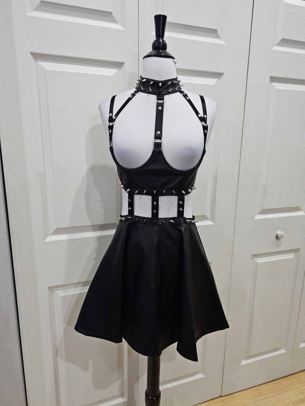 Dolls Kill Widow Black Goth Spiked Faux Leather Caged Demons Underbust Dress S - Picture 12 of 15